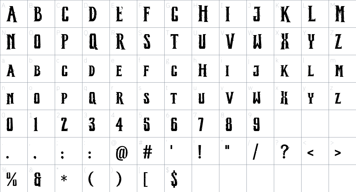 Morvien font Character Map