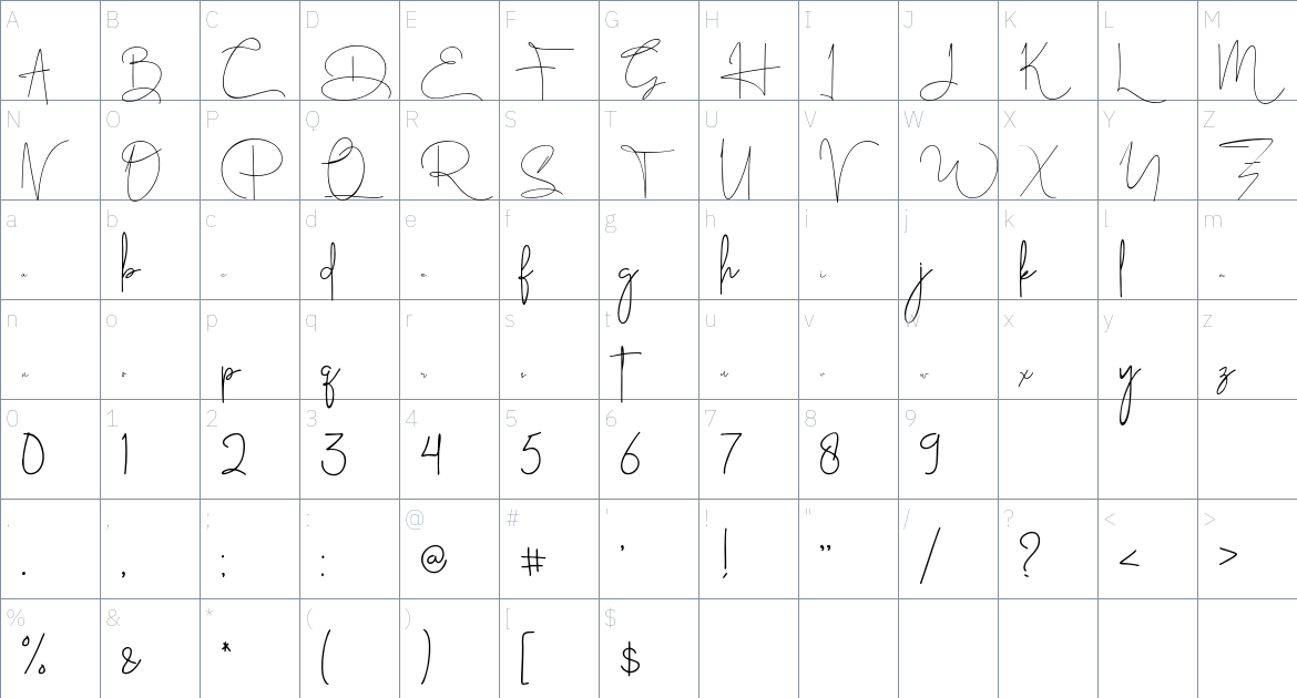 Dalton White Font font Character Map