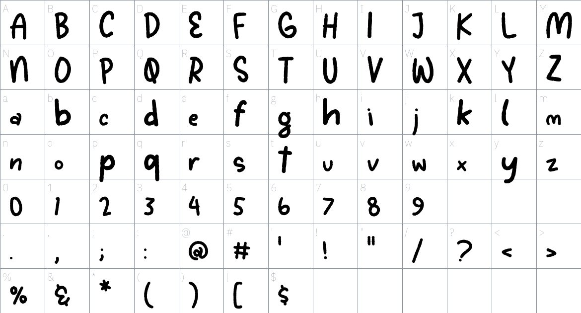 Squash Delight font Character Map