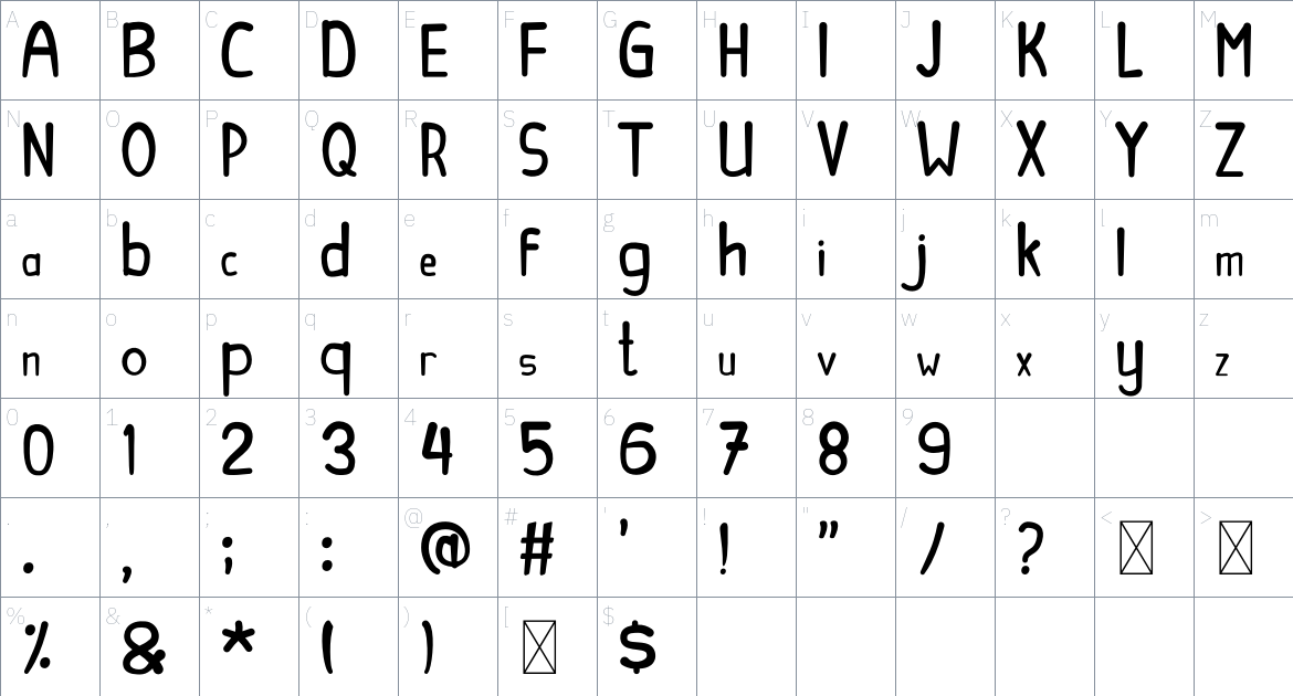 Becik font Character Map