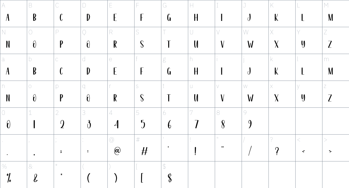 Bright Shine font Character Map