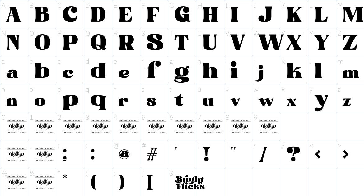 Bright Flicks font Character Map