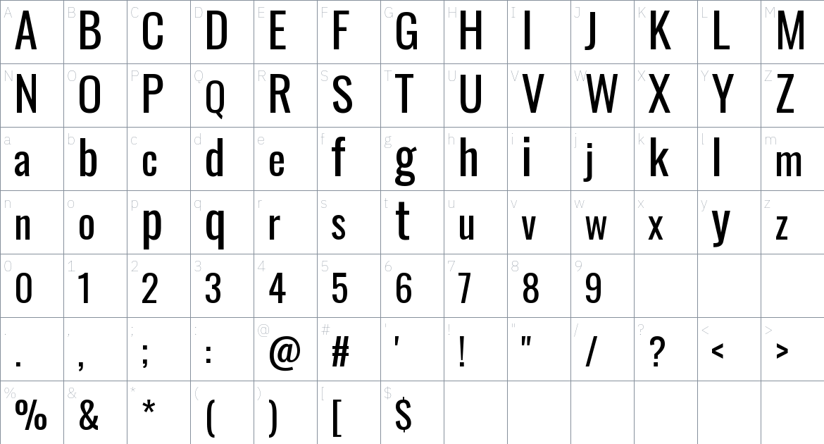 Oswald Variable font Character Map