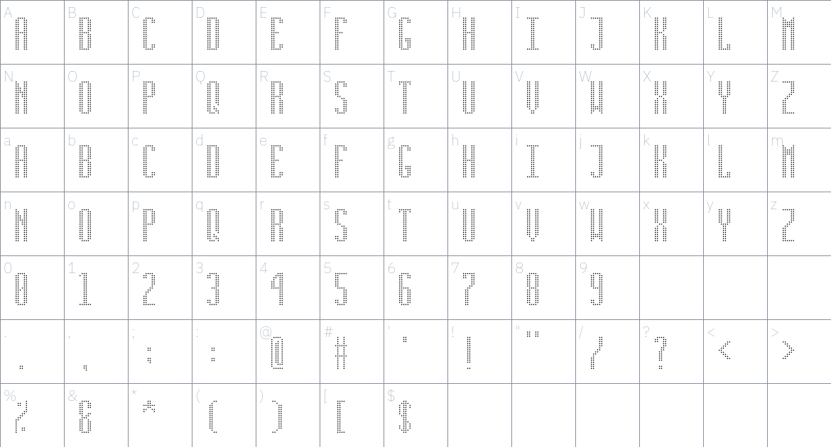 RUNNING LED font Character Map