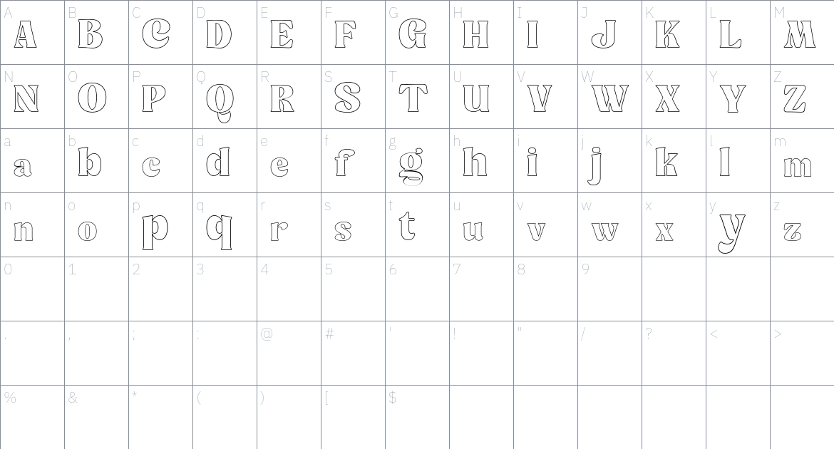 Minya Font font Character Map