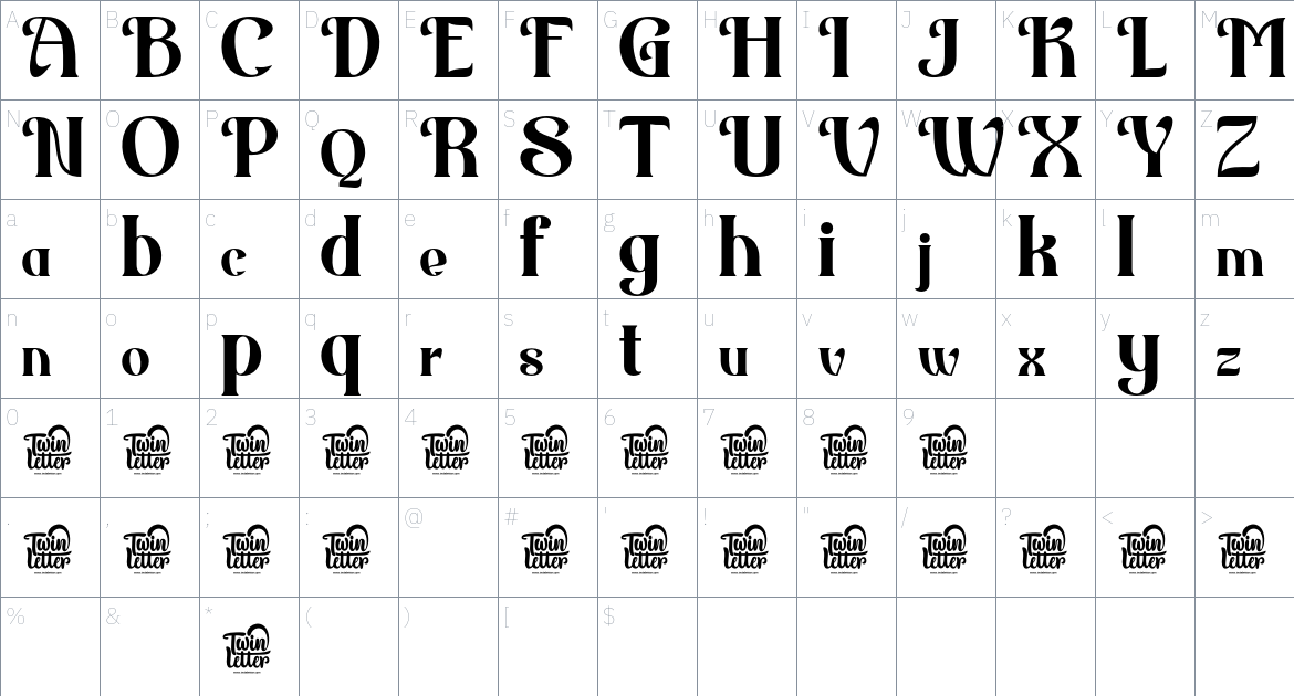 Broodim font Character Map