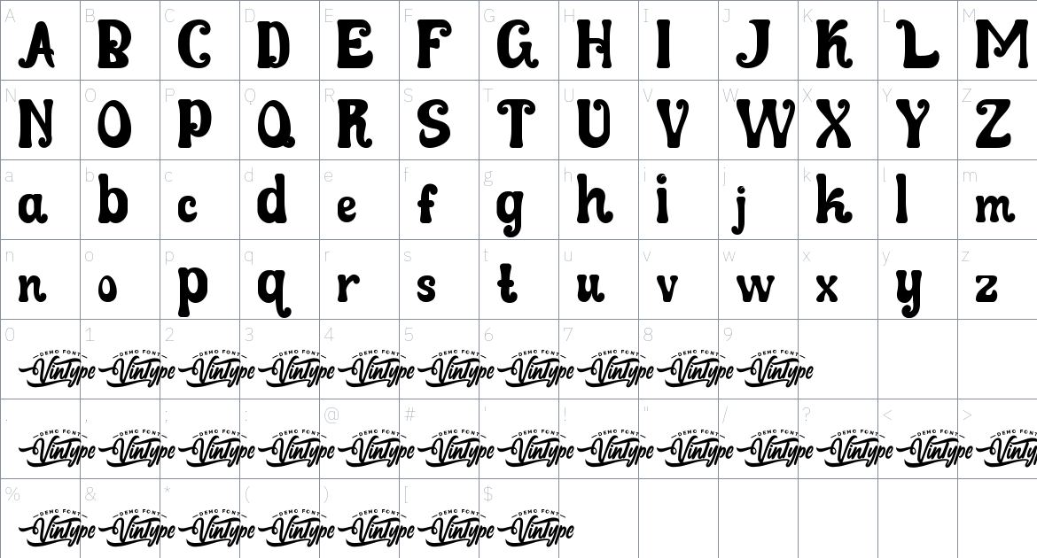 Catie Jack font Character Map