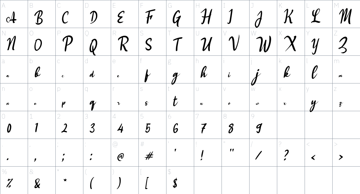 K Kita Kembali font Character Map