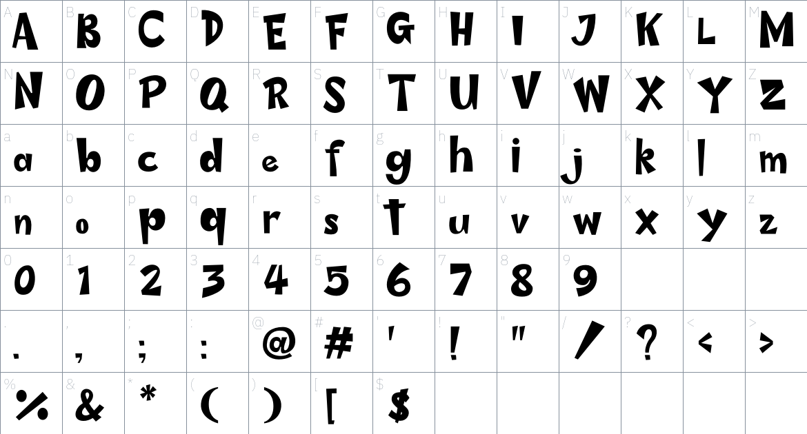 Flapdoodle font Character Map