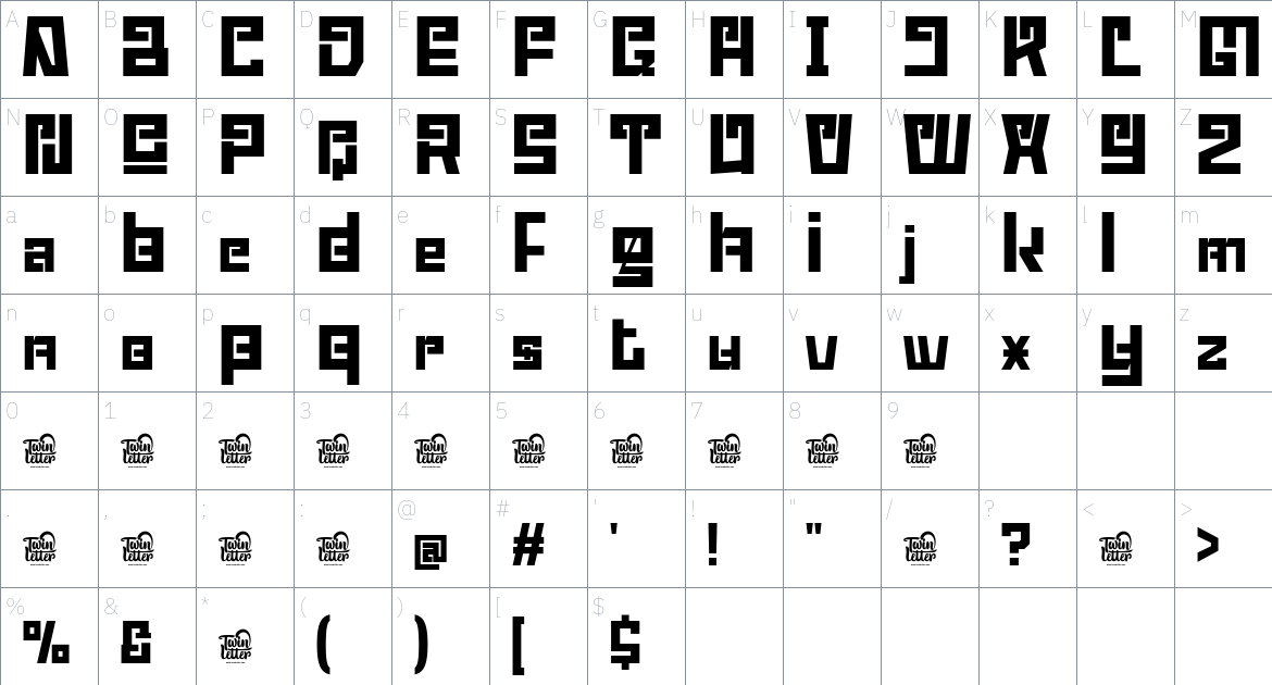 Abodin font Character Map