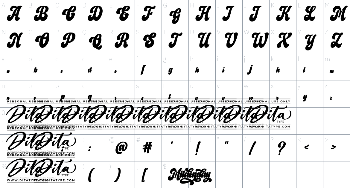 Mildenday font Character Map