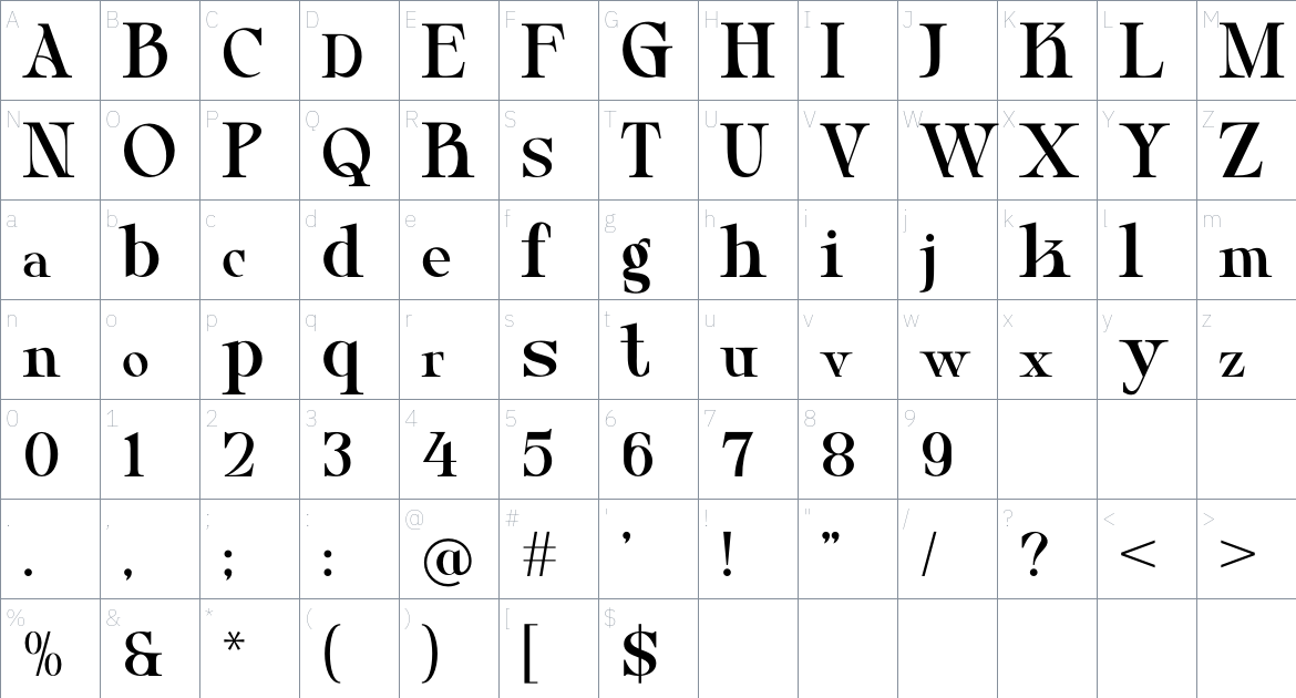 MONCCA font Character Map