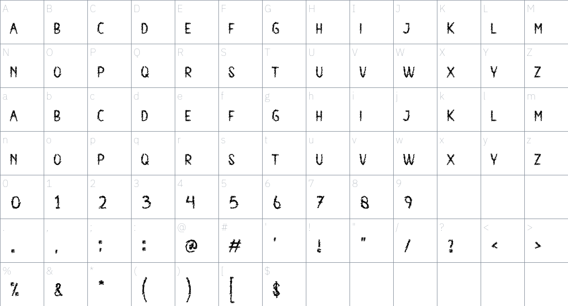 Vampire Blood font Character Map