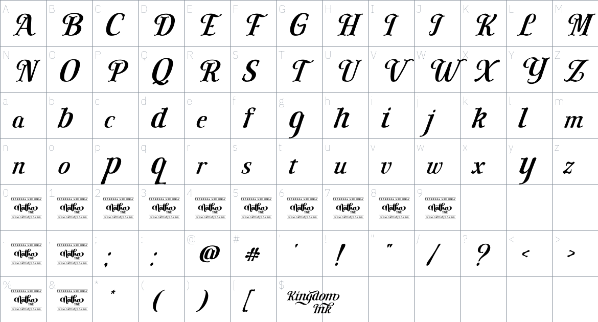 Kingdom Ink font Character Map