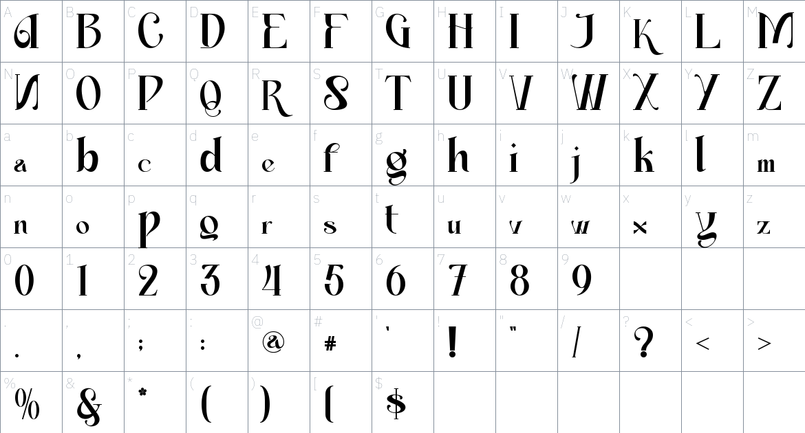 Amgior font Character Map