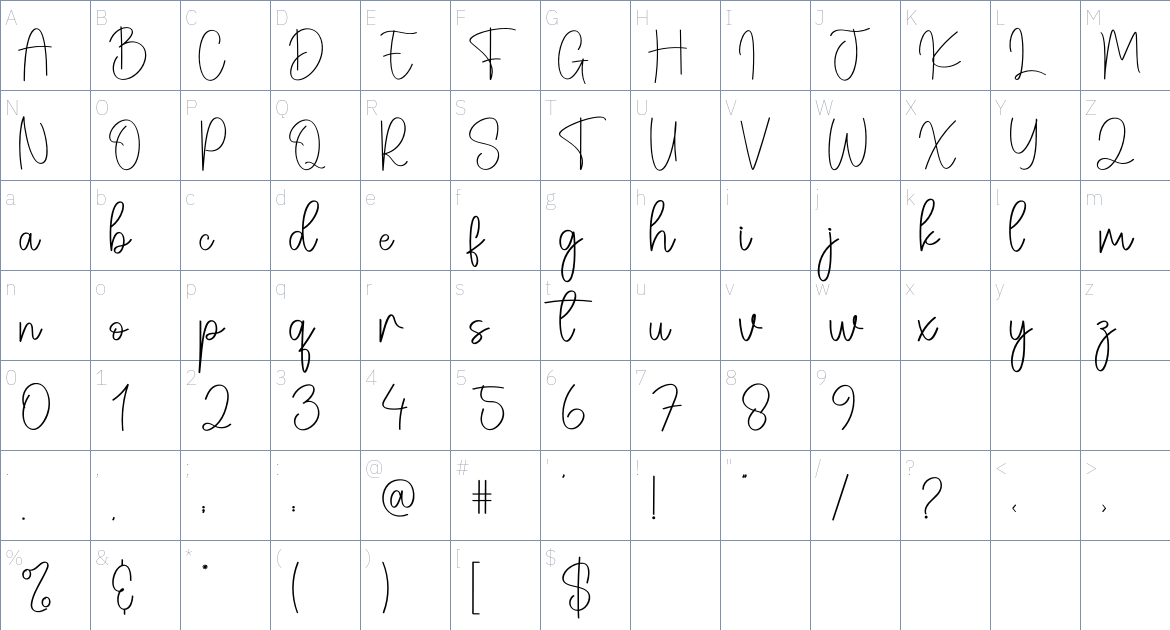 Infinity font Character Map