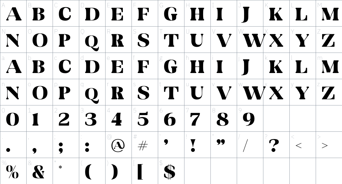 Monte font Character Map