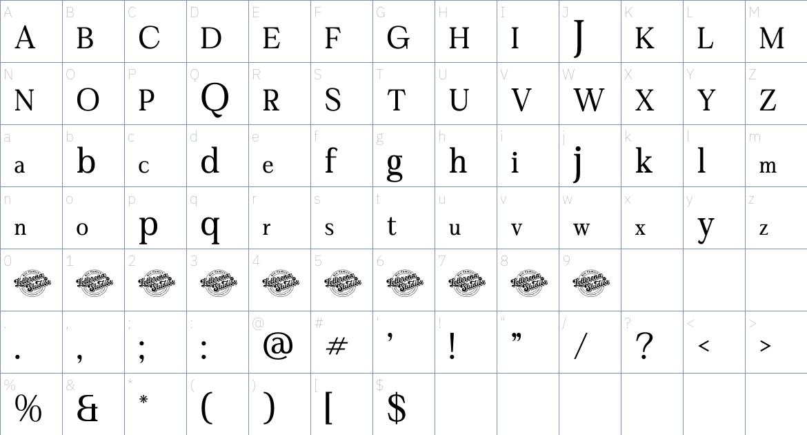 Gardmun Kinsley font Character Map