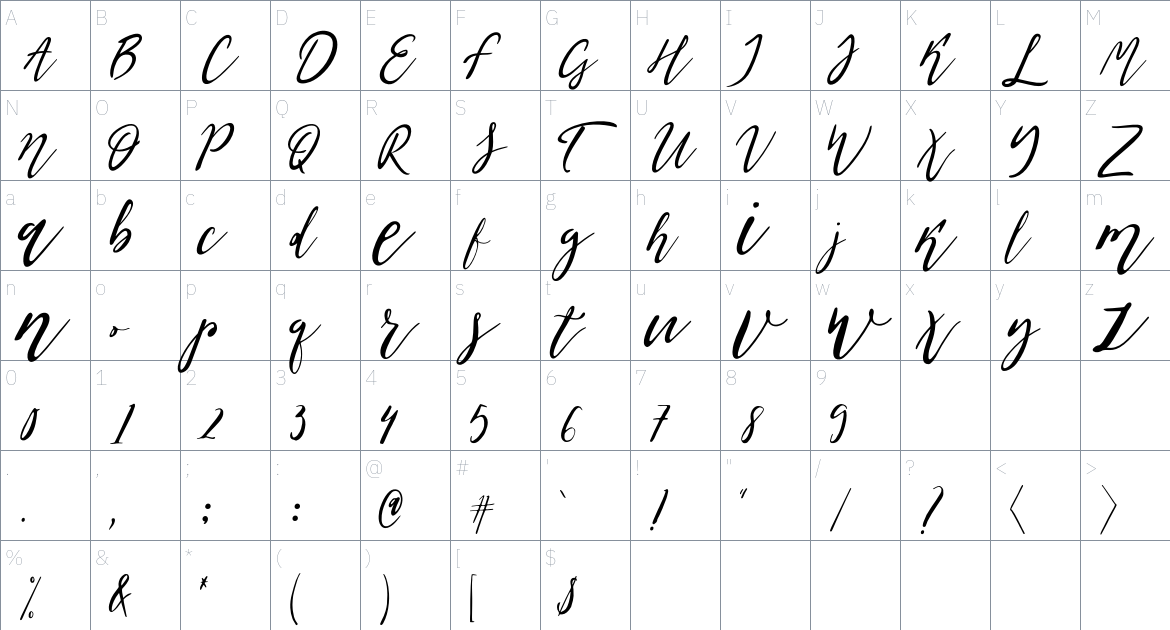 Olis font Character Map