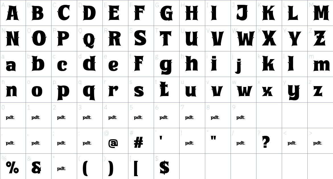 Xekova font Character Map