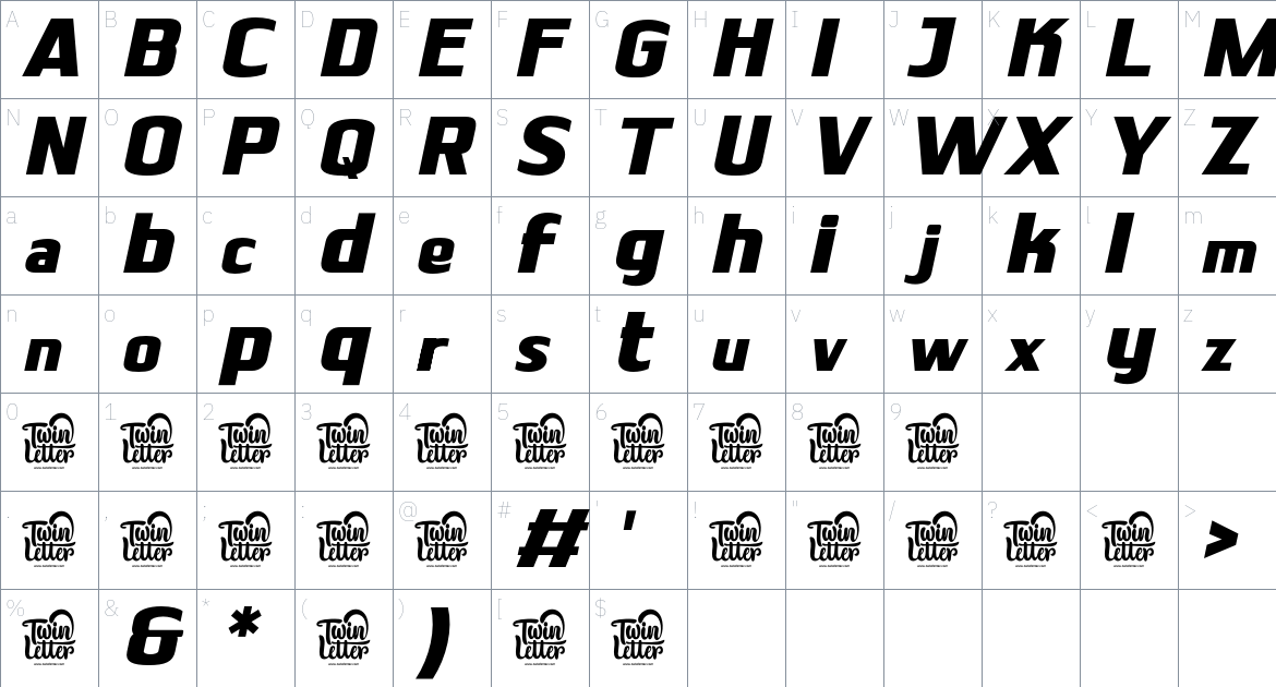 Sharung font Character Map