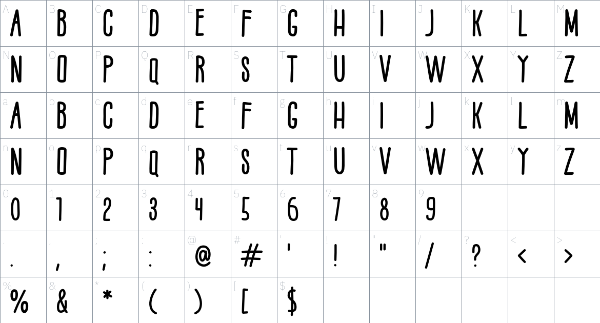 Farmshow font Character Map