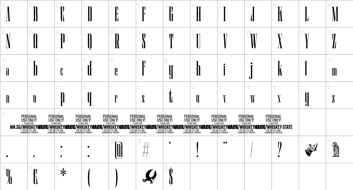 Whiskey State PERSONAL USE font Character Map