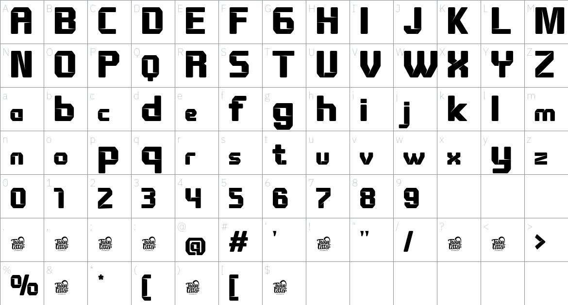 Zachian font Character Map