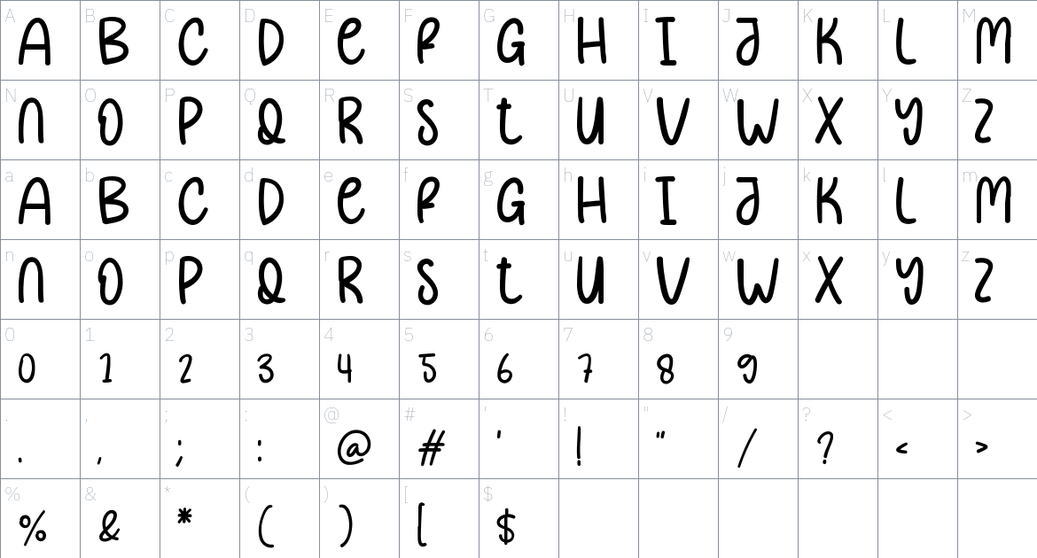 Small Child font Character Map