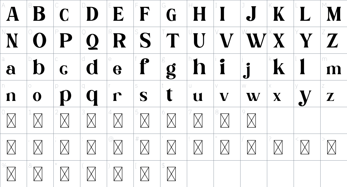 Bogimber font Character Map