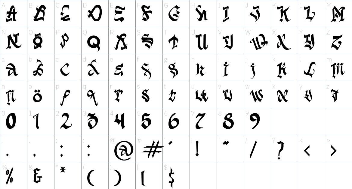 Dark Gate font Character Map