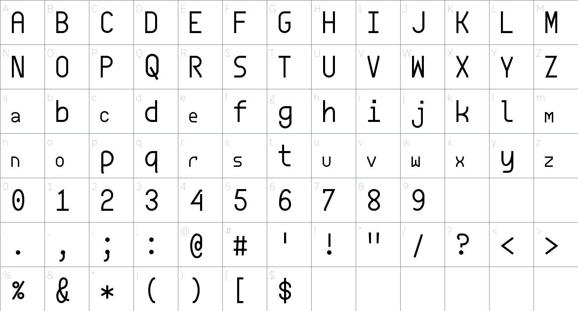 Binchōtan Font font Character Map