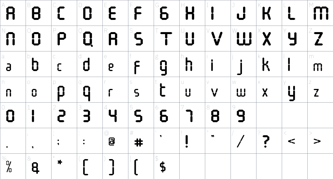 Pixie font Character Map