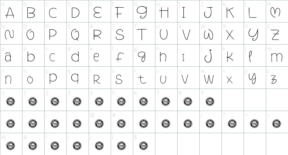 Lovely Mine font Character Map