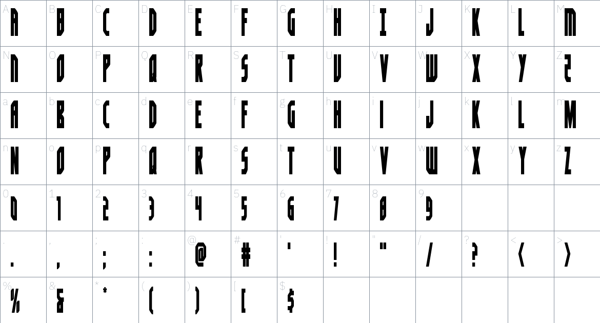 Orion Prime font Character Map