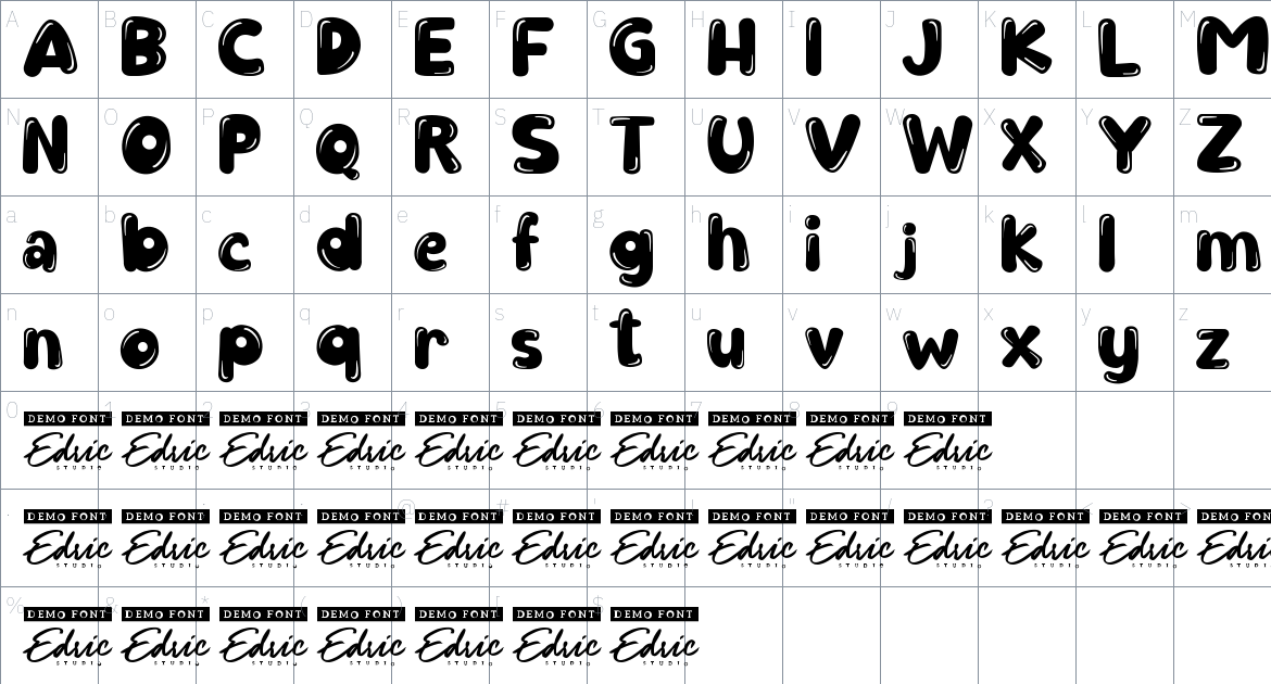 Shiny Balloon font Character Map