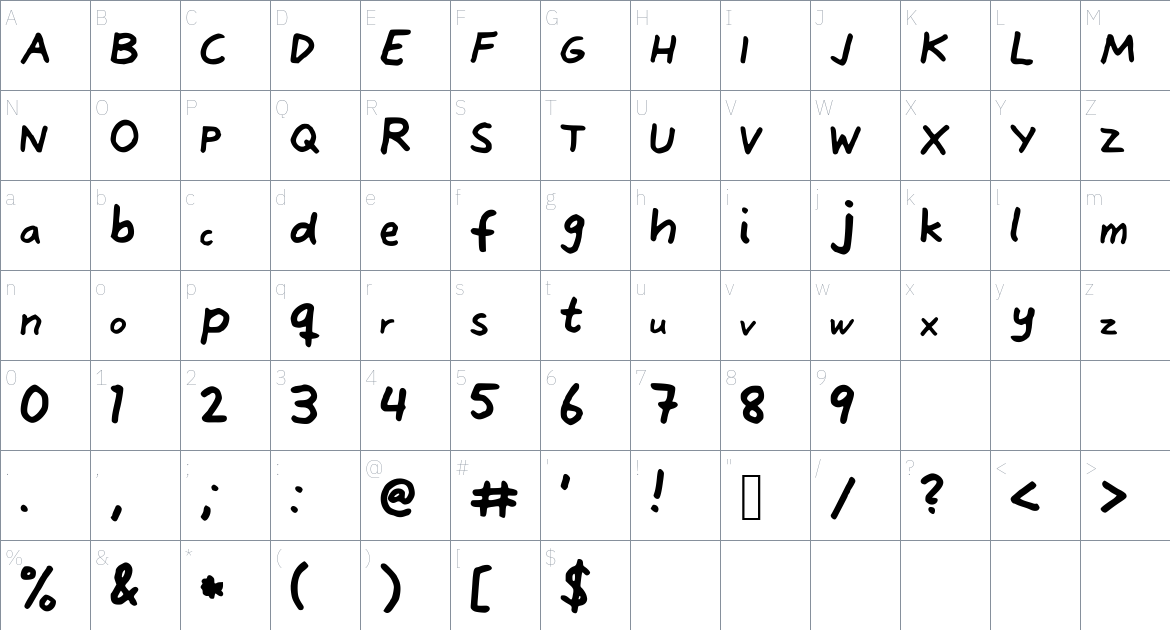 AlveFont font Character Map