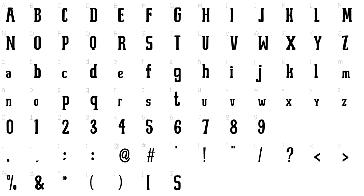 Sambo Briliant font Character Map