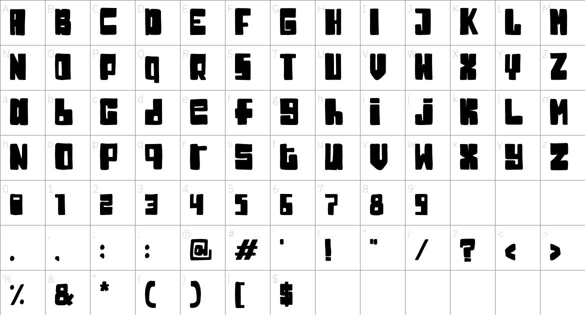 Jakusty font Character Map