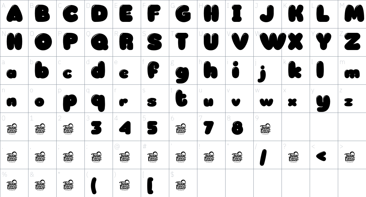 Tijuf font Character Map