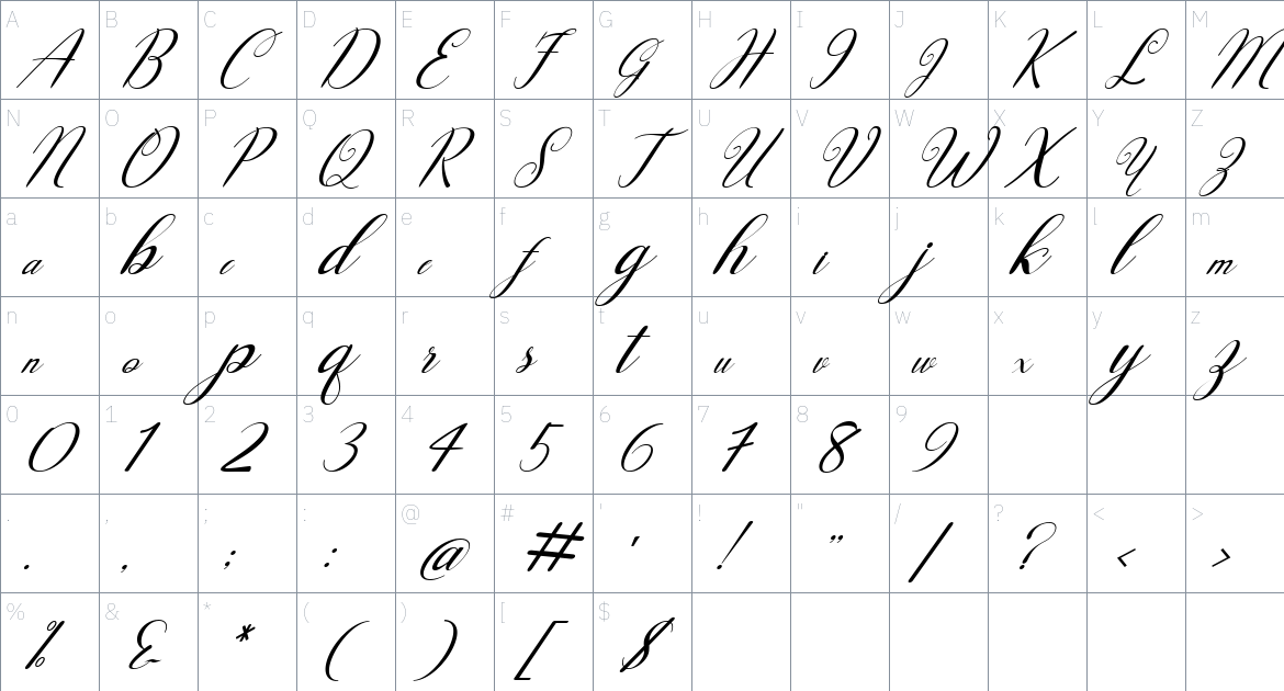 Hello Anggela font Character Map