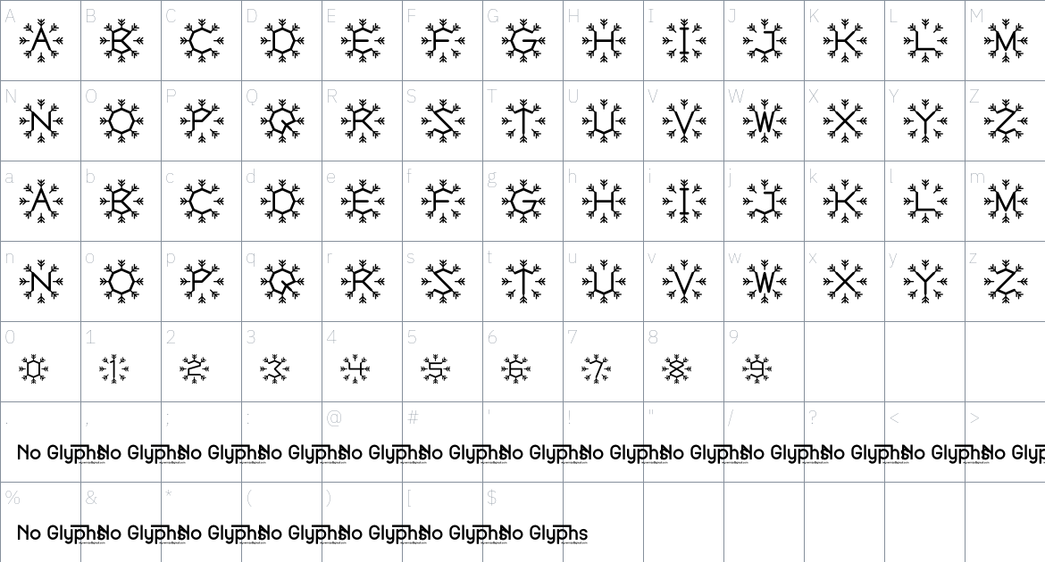 Snow Sticks font Character Map