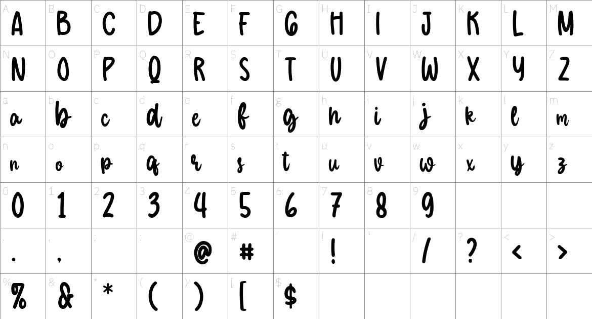 Doodle Delight font Character Map