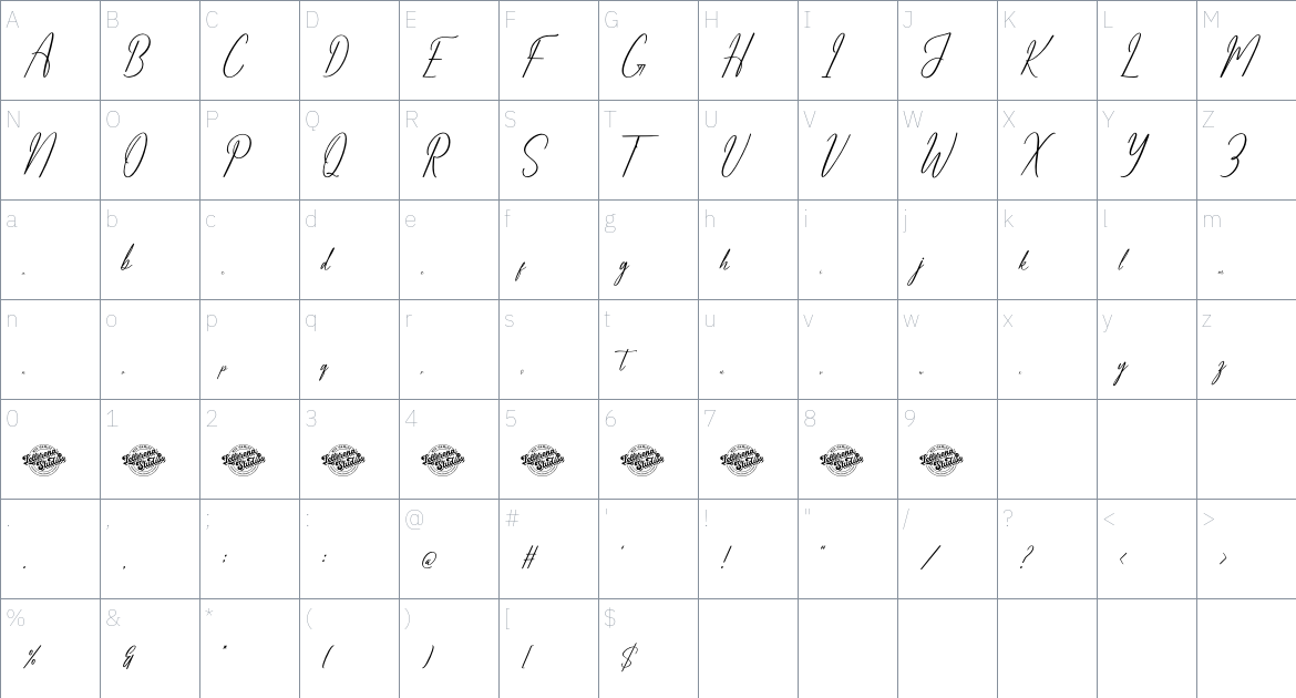 Amethykan font Character Map