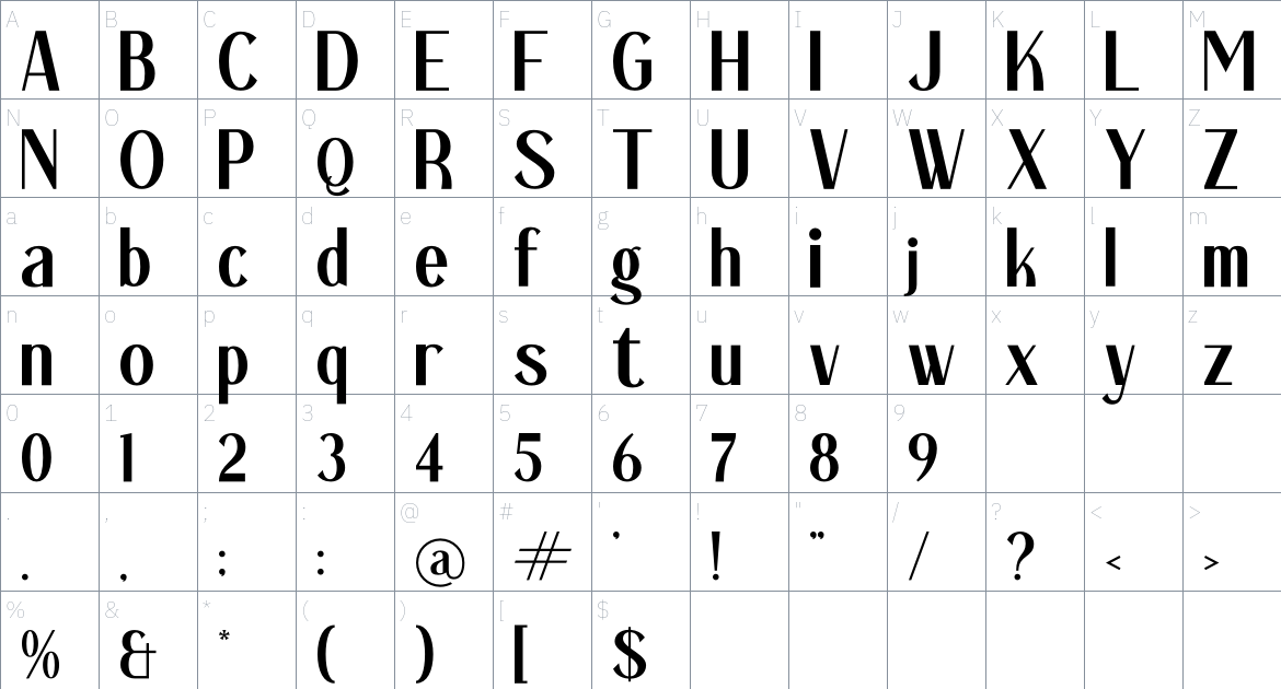 Dilgante Rocks font Character Map