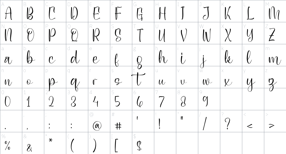 Byhemia Mylaqin font Character Map