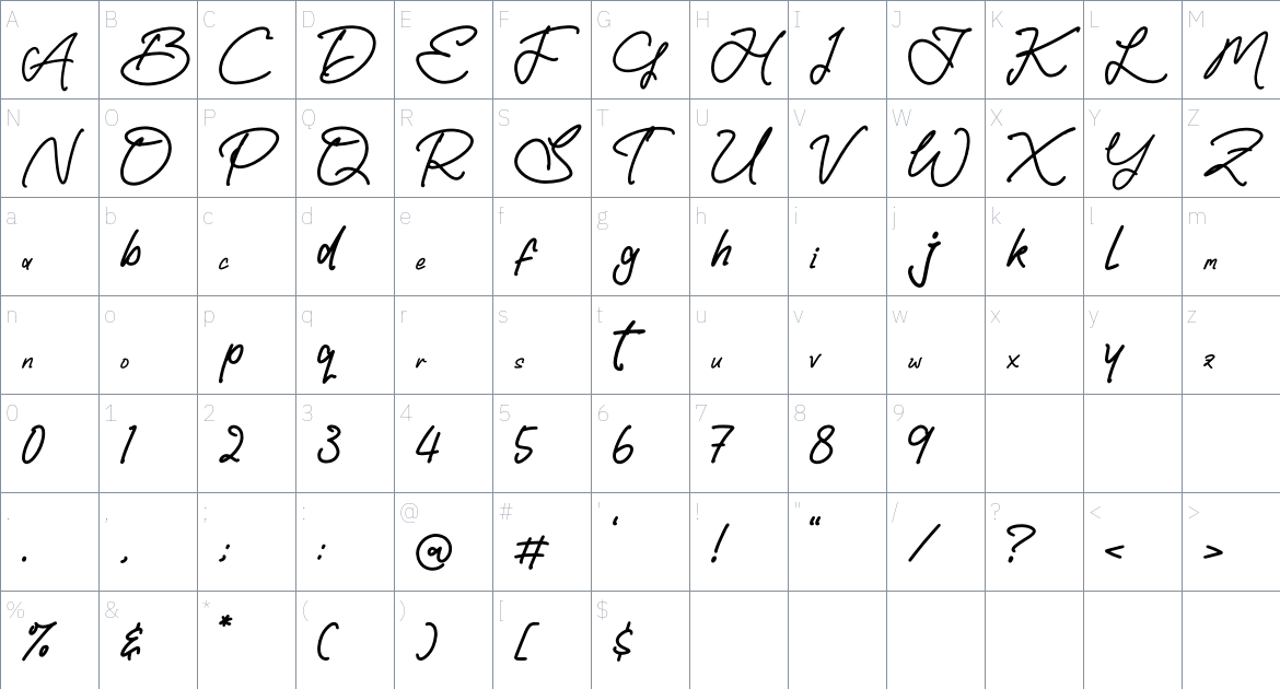 Landon Slatten font Character Map