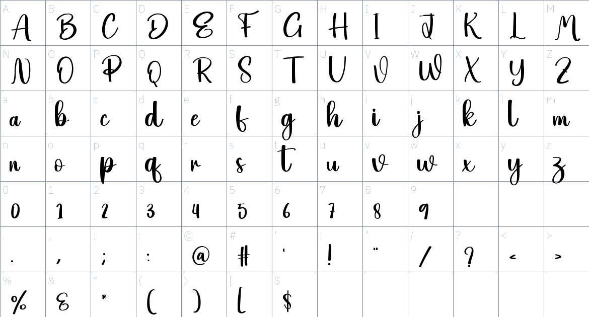 Analytic font Character Map