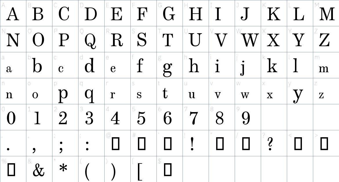 Mergenthaler Antiqua font Character Map