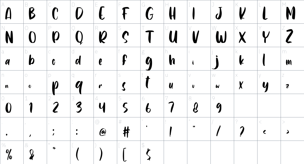 Brillo Solar Font font Character Map